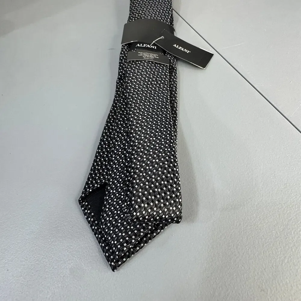 ALFANI ALFATECH Mens Necktie Mangin Mini Black Stain Resistant New